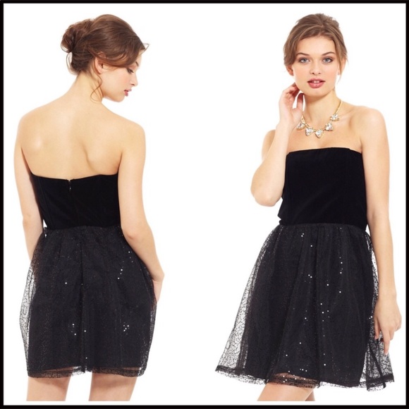BLACK STRAPLESS VELVET BUSTIER SEQUIN COCKTAIL FORMAL PARTY MINI DRESS A2C - Picture 3 of 8